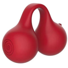 Roter glänzender kunststoff twin cherry finger vibrator snail vibe in doppelkalebassenform mit spirale gravur