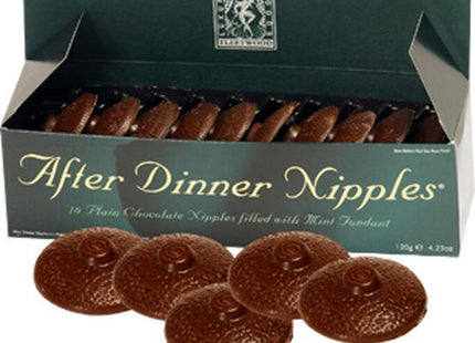 Dunkle schokoladenscheiben mit gewelltem, strukturiertem zentrum und glatten kanten von spencer und fleetwood after dinner nipples 8 einheiten