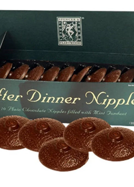 Dunkle schokoladenscheiben mit gewelltem, strukturiertem zentrum und glatten kanten von spencer und fleetwood after dinner nipples 8 einheiten