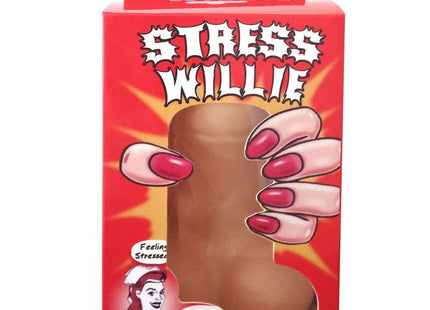 Brauner silikon stresslinderer stress willie in roter verpackung von spencer und fleetwood anti stress penis