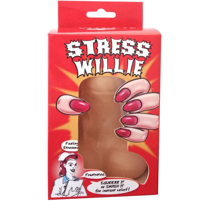 Brauner silikon stresslinderer stress willie in roter verpackung von spencer und fleetwood anti stress penis