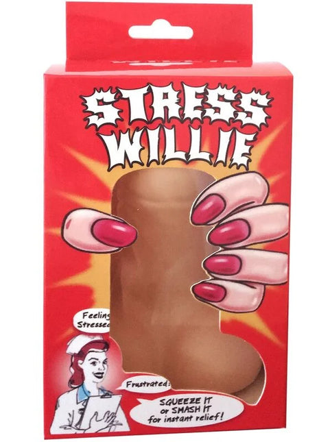 Brauner silikon stresslinderer stress willie in roter verpackung von spencer und fleetwood anti stress penis