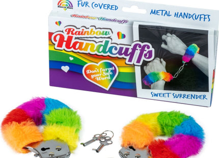 Spencer und fleetwood handschellen aus metall mit rainbow-farbener fellfütterung kette und zwei schlüsseln