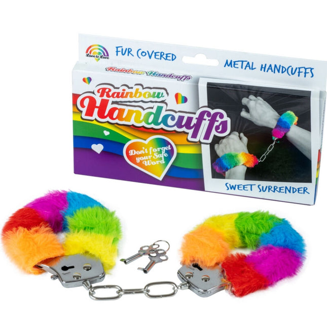 Spencer und fleetwood handschellen aus metall mit rainbow-farbener fellfütterung kette und zwei schlüsseln