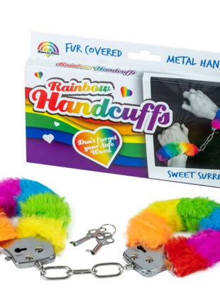 Spencer und fleetwood handschellen aus metall mit rainbow-farbener fellfütterung kette und zwei schlüsseln