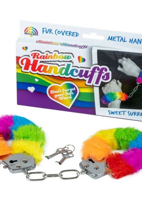 Spencer und fleetwood handschellen aus metall mit rainbow-farbener fellfütterung kette und zwei schlüsseln
