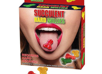 Spencer and fleetwood harte penis-süßigkeiten aus roten grünen und gelben durchscheinenden gummibonbons in drei geschmacksrichtungen