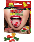Spencer and fleetwood harte penis-süßigkeiten aus roten grünen und gelben durchscheinenden gummibonbons in drei geschmacksrichtungen