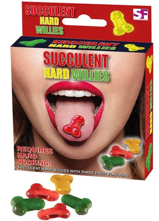 Spencer and fleetwood harte penis-süßigkeiten aus roten grünen und gelben durchscheinenden gummibonbons in drei geschmacksrichtungen