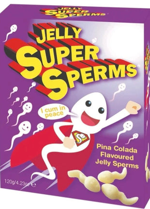 Lila box mit spencer & fleetwood jelly super sperms pina colada aromatisierte gummi in spermienform 120 gr