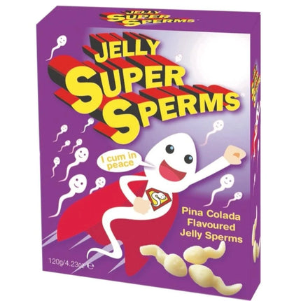Lila box mit spencer & fleetwood jelly super sperms pina colada aromatisierte gummi in spermienform 120 gr