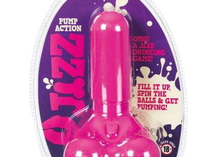 Bright pinkes kunststoff pump-aktions-jiz-trinkspiel von spencer & fleetwood mit drei kugeln am fuß