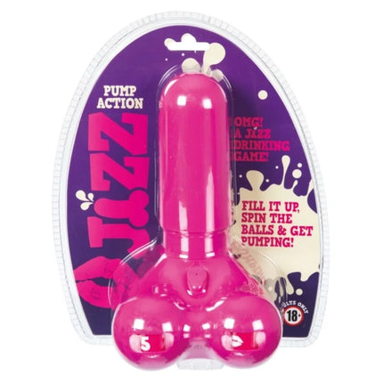 Bright pinkes kunststoff pump-aktions-jiz-trinkspiel von spencer & fleetwood mit drei kugeln am fuß