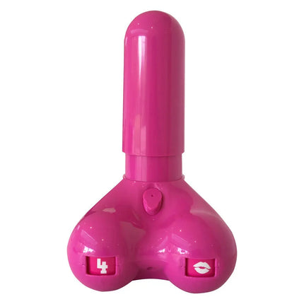 Rosa plastiklippenstift-halter mit herzförmiger basis und zwei fächern mit nummer 4 und lippenmotiv von spencer & fleetwood