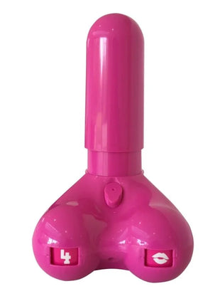 Pinkes plastik-spielgerät spencer & fleetwood jiz-trinkspiel mit zylindrischer oberseite und zwei symbolen 4 zoll und lippen