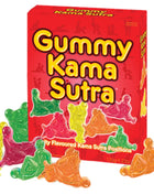 Eine lebendige rote box mit translucenten, bunten gummy kama sutra figuren von spencer & fleetwood