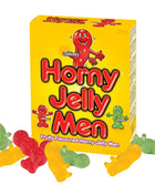 Helle gelbe schachtel mit kaubonbons in form einer puppe mit penis, featuring rote und grüne cartoonfiguren