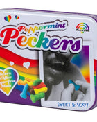 Spencer and fleetwood peckers mint rainbow candy in a purple white tin with rainbow hearts love is love logo and lips photo