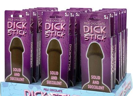 Milk chocolate dick stick in glossy purple packaging with pink lettering from spencer & fleetwood