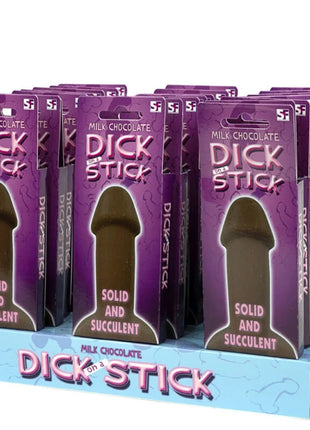 Milk chocolate dick stick in glossy purple packaging with pink lettering from spencer & fleetwood