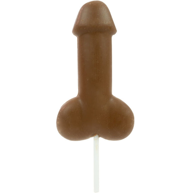 Brauner penis-lutscher aus milchschokolade mit weißem stiel von spencer und fleetwood