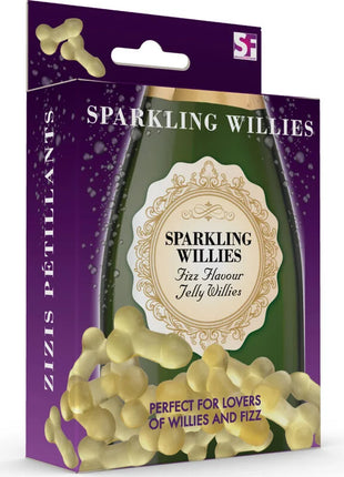 Sparkling willies bonbon in lila und goldverpackung von spencer & fleetwood in knochenform