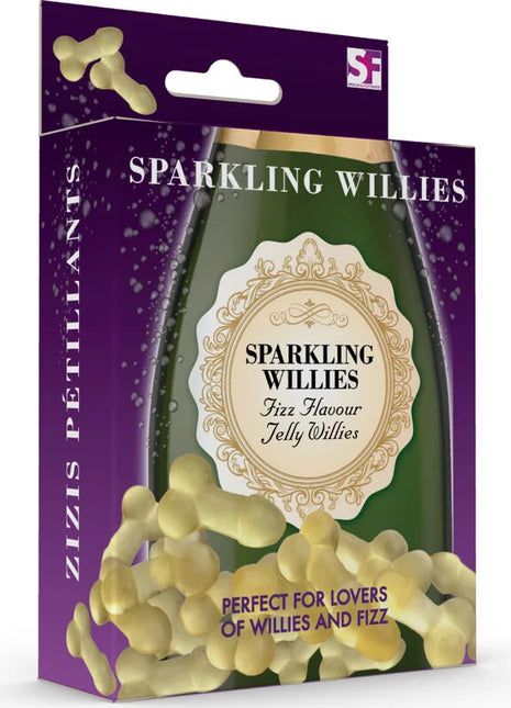 Sparkling willies bonbon in lila und goldverpackung von spencer & fleetwood in knochenform