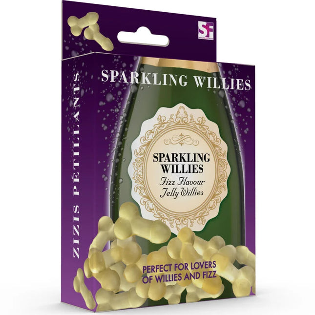 Sparkling willies bonbon in lila und goldverpackung von spencer & fleetwood in knochenform