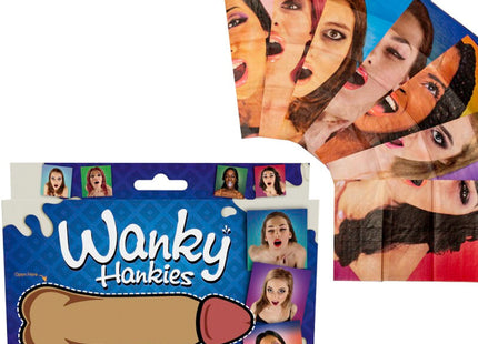 Spencer und Fleetwood wanky hankies extra große blaue und weiße papiertaschentücher mit sieben frauenporträts und cartoon phallusdesign