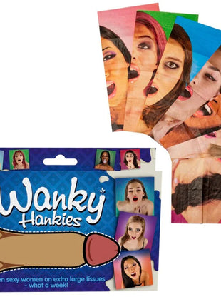 Spencer und Fleetwood wanky hankies extra große blaue und weiße papiertaschentücher mit sieben frauenporträts und cartoon phallusdesign