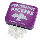 Lästige zuckerfreie minzbonbons in lila rechteckiger dose in penisform von spencer & fleetwood