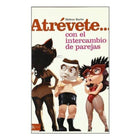 Das buchcover zeigt eine cartoonillustration von drei figuren in freizügigen kostümen für spicy devil wagen sie es mit partnertausch
