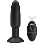 Black silikon analplug mit vibration und rotation mit strukturierter griffzone und saugnapfbasis plus ovaler fernbedienung von pretty love