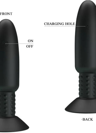 Schwarzer silikonstecker mit vibration rotation strukturierter griff und saugbasis für sicheren halt