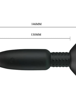 Schwarzer silikon analplug mit strukturierter griffigkeit und saugnapfbasis aus dem produkt stecker mit vibration und rotation