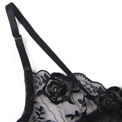 SUBBLIME: 3-teiliges Set mit schwarzer Blumenspitze - Sexy Dessous-Set