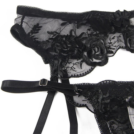 SUBBLIME: 3-teiliges Set mit schwarzer Blumenspitze - Sexy Dessous-Set