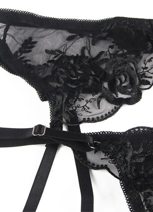 SUBBLIME: 3-teiliges Set mit schwarzer Blumenspitze - Sexy Dessous-Set