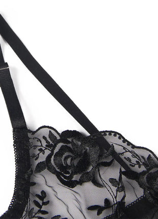 SUBBLIME: 3-teiliges Set mit schwarzer Blumenspitze - Sexy Dessous-Set
