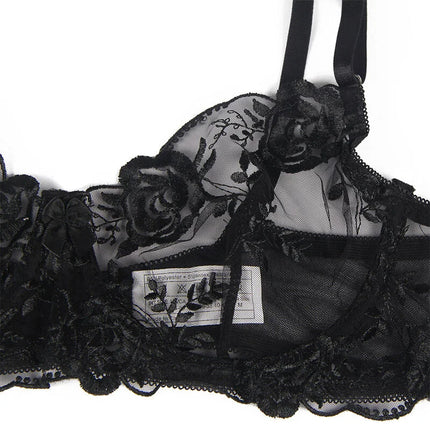 SUBBLIME: 3-teiliges Set mit schwarzer Blumenspitze - Sexy Dessous-Set