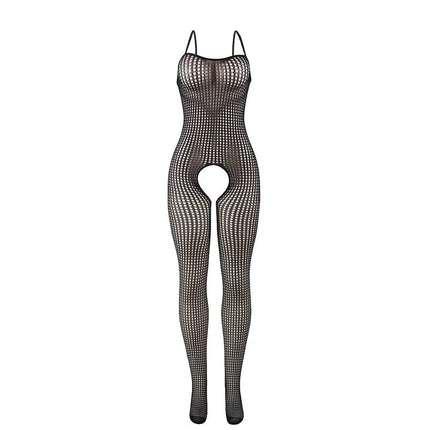 SUBBLIME - 951726 SCHWARZER ELASTISCHER NETZ-BODYSTOCKING MIT SCHRITTFREIEM UNTERTEIL EINE GRÖSSE - Bodystocking