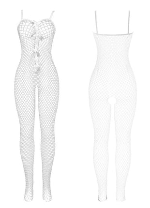 SUBBLIME - 951740 BODYSTOCKING WEISSES NETZ MIT SCHLEIFEN IM SCHRITT EINE GRÖSSE - Bodystocking