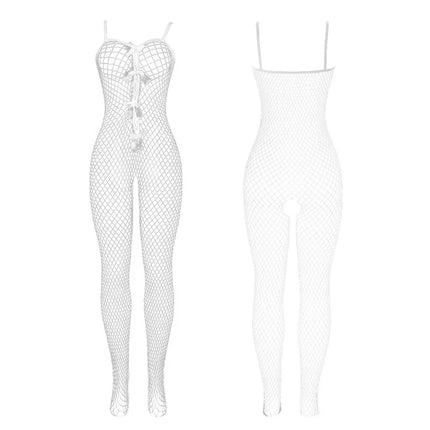SUBBLIME - 951740 BODYSTOCKING WEISSES NETZ MIT SCHLEIFEN IM SCHRITT EINE GRÖSSE - Bodystocking