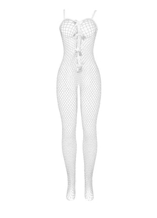 SUBBLIME - 951740 BODYSTOCKING WEISSES NETZ MIT SCHLEIFEN IM SCHRITT EINE GRÖSSE - Bodystocking