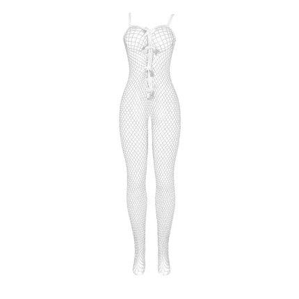 SUBBLIME - 951740 BODYSTOCKING WEISSES NETZ MIT SCHLEIFEN IM SCHRITT EINE GRÖSSE - Bodystocking