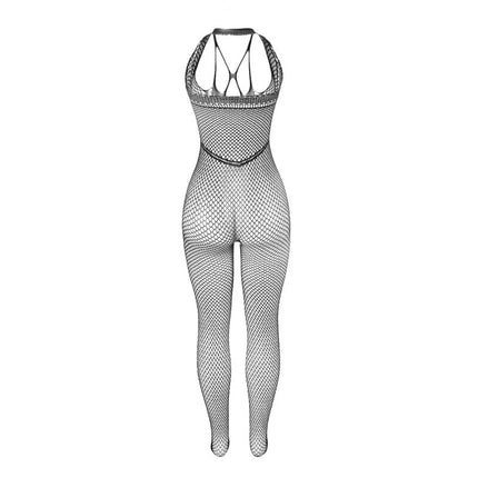 SUBBLIME - 951788 LANGER NETZ-BODYSTOCKING MIT RIEMEN AUF BRUST UND RÜCKEN SCHWARZ EINE GRÖSSE - Bodystocking
