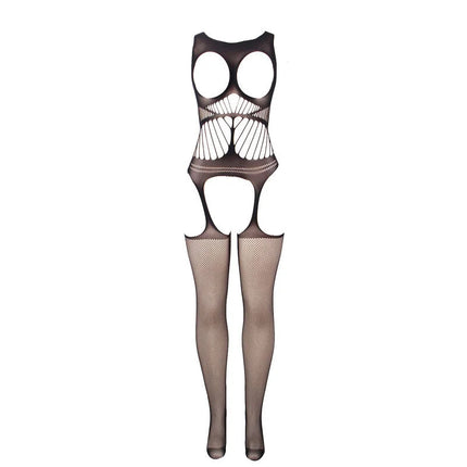 SUBBLIME - 951900 NETZ-BODYSTOCKING OHNE SCHRITT MIT CUPS UND OFFENEN SCHULTERN SCHWARZ EINE GRÖSSE - Bodystocking