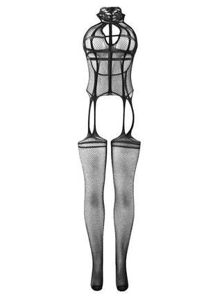 SUBBLIME - 951986 NETZ-BODYSTOCKING OHNE SCHRITT MIT PRINTS AM HALS SCHWARZ EINE GRÖSSE - Bodystocking