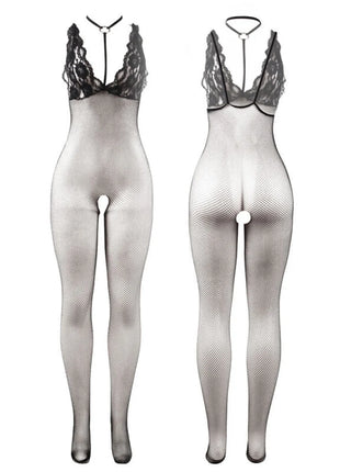SUBBLIME - 951993 SCHWARZ TRANSPARENTER NETZ-BODYSTOCKING MIT SCHRITTFREIEM UNTERTEIL EINE GRÖSSE - Bodystocking