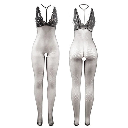 SUBBLIME - 951993 SCHWARZ TRANSPARENTER NETZ-BODYSTOCKING MIT SCHRITTFREIEM UNTERTEIL EINE GRÖSSE - Bodystocking